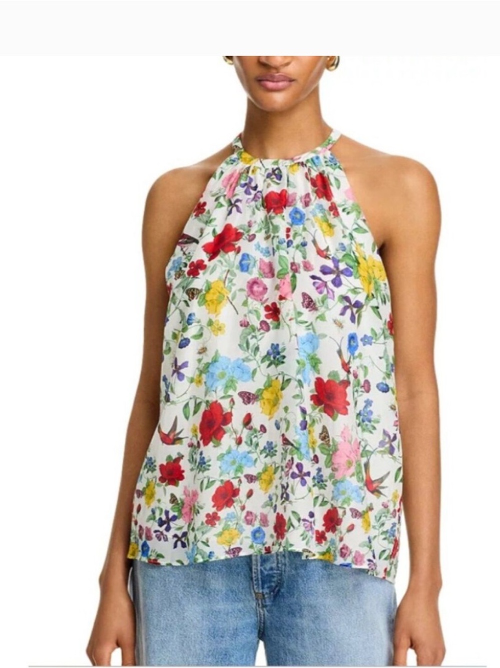 NEW Alice + Olivia Erna Cotton-Silk Halter Blouse
